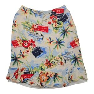 HAROLDS Womens 10 Tropical Miami Hibiscus Floral Print Lined Silk Ruffle Skirt
